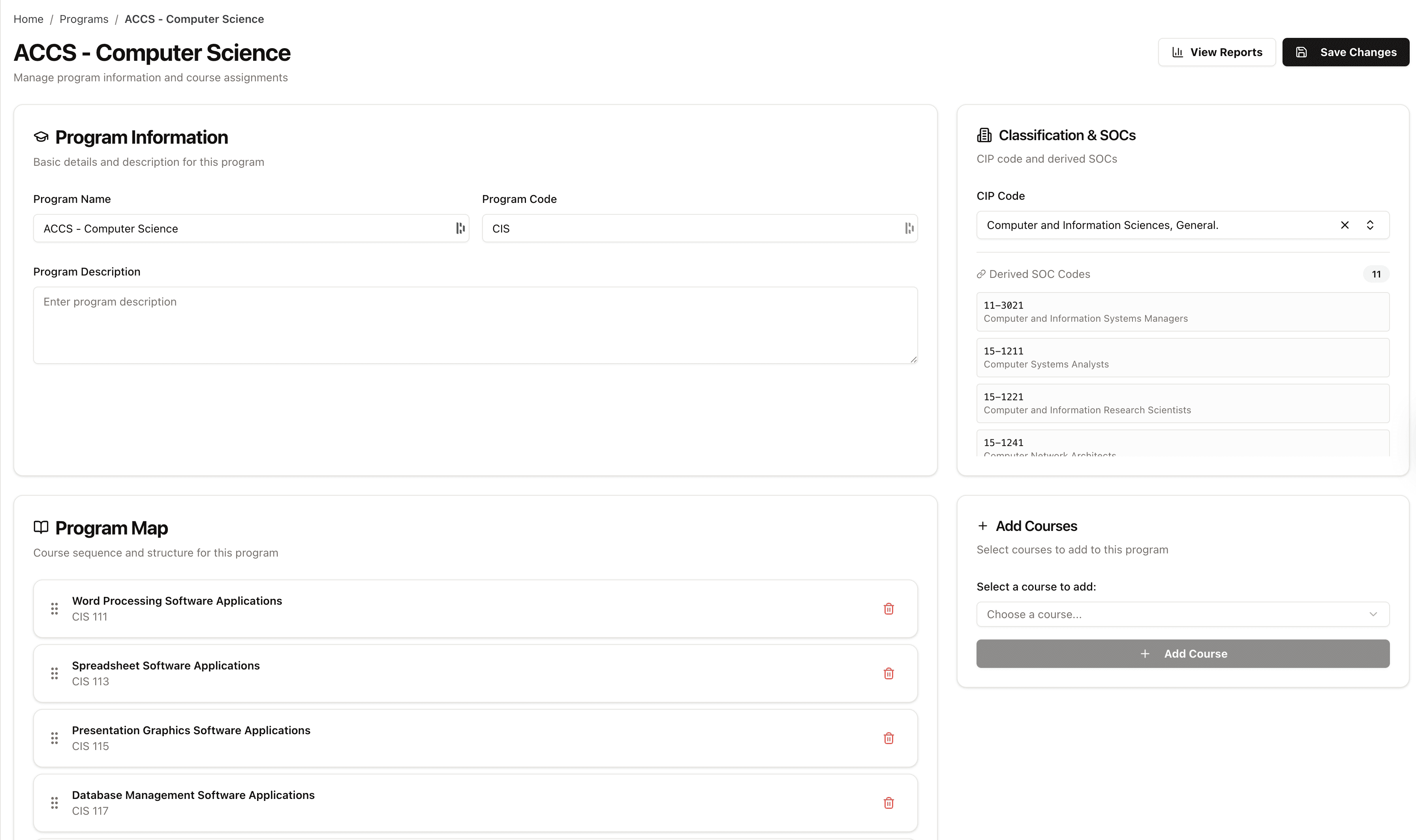 Mapademics comparison tool interface for uploading multiple course sections or programs
