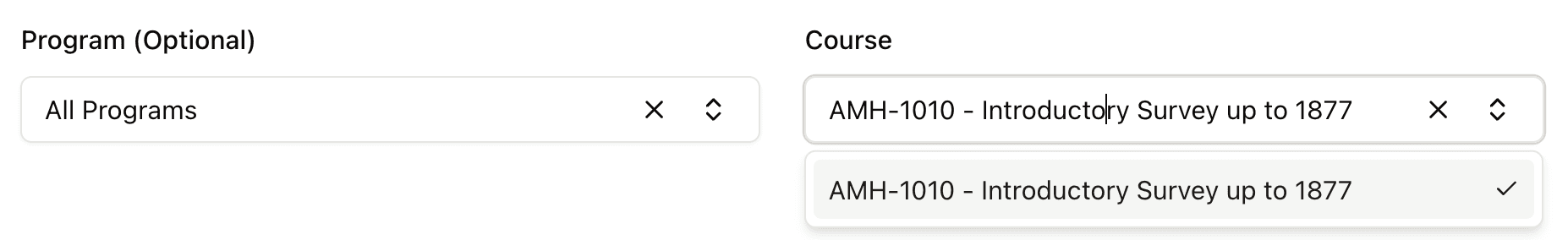 Mapademics program filter dropdown in the Course Skills Analysis tool, enabling academic leaders to view skills data for all programs or drill into a specific academic pathway.